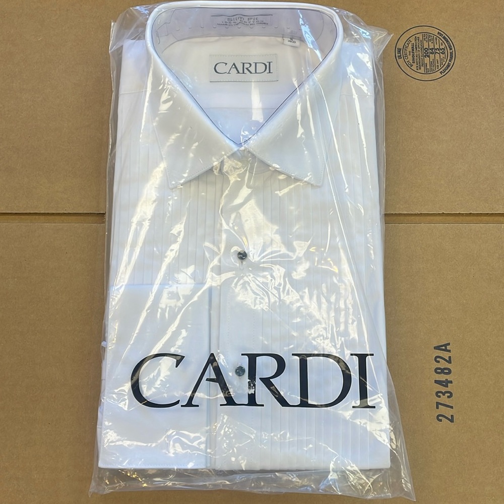 Cardi Spread Collar Pleated Tuxedo Shirt CottonSlim Fit 16 x 34/35 New